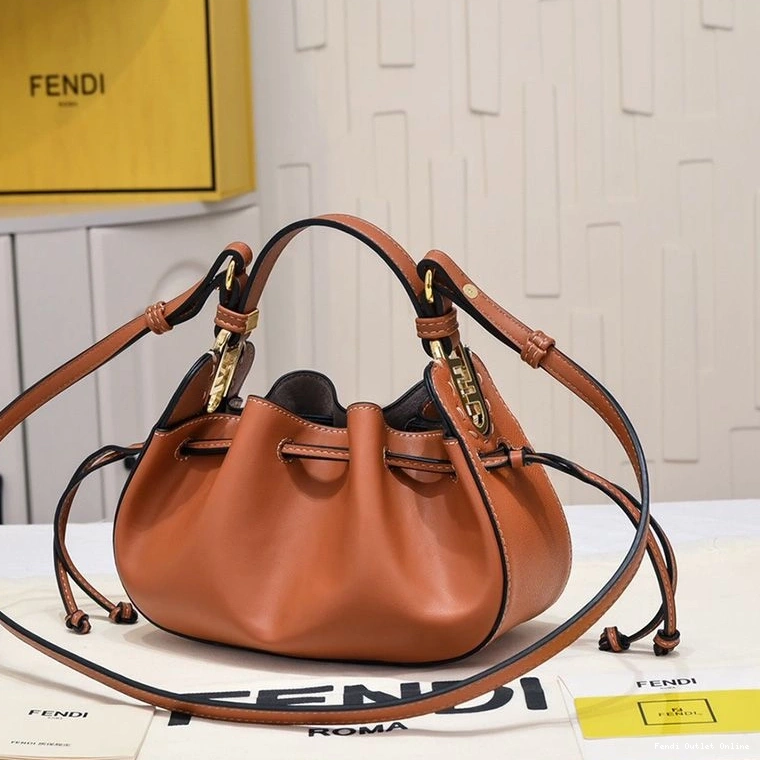 Cheap Brown Fendi Calf Pomodorino Leather In Bucket Bag Mini 0824